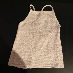 white ruffled tank top